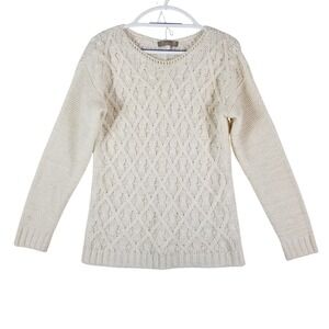 Bianca B. Cable Knit Sweater Womens L Cream Gold Metallic Wool‎ Blend Italy